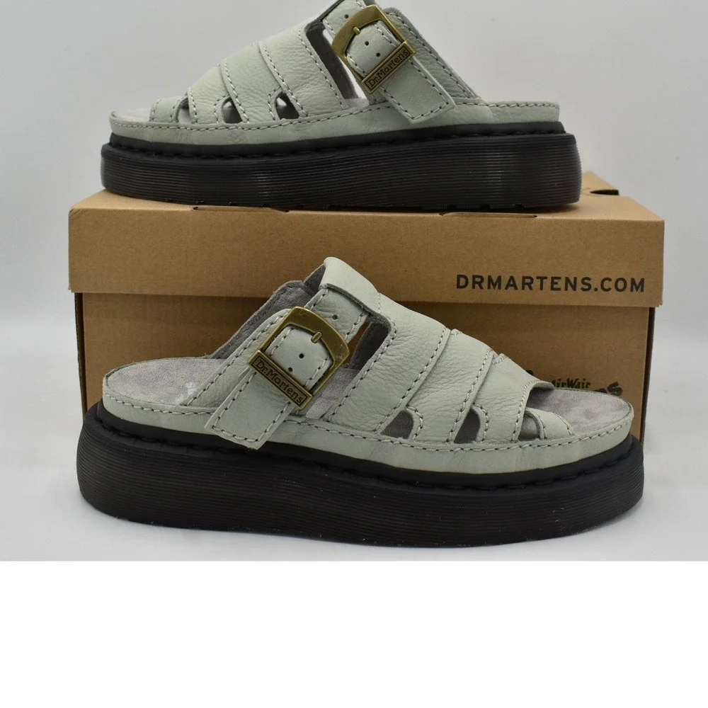 Dr. Martens Maxxy Slide Women 9 Sage Green Platform Fisherman Sandals NWB